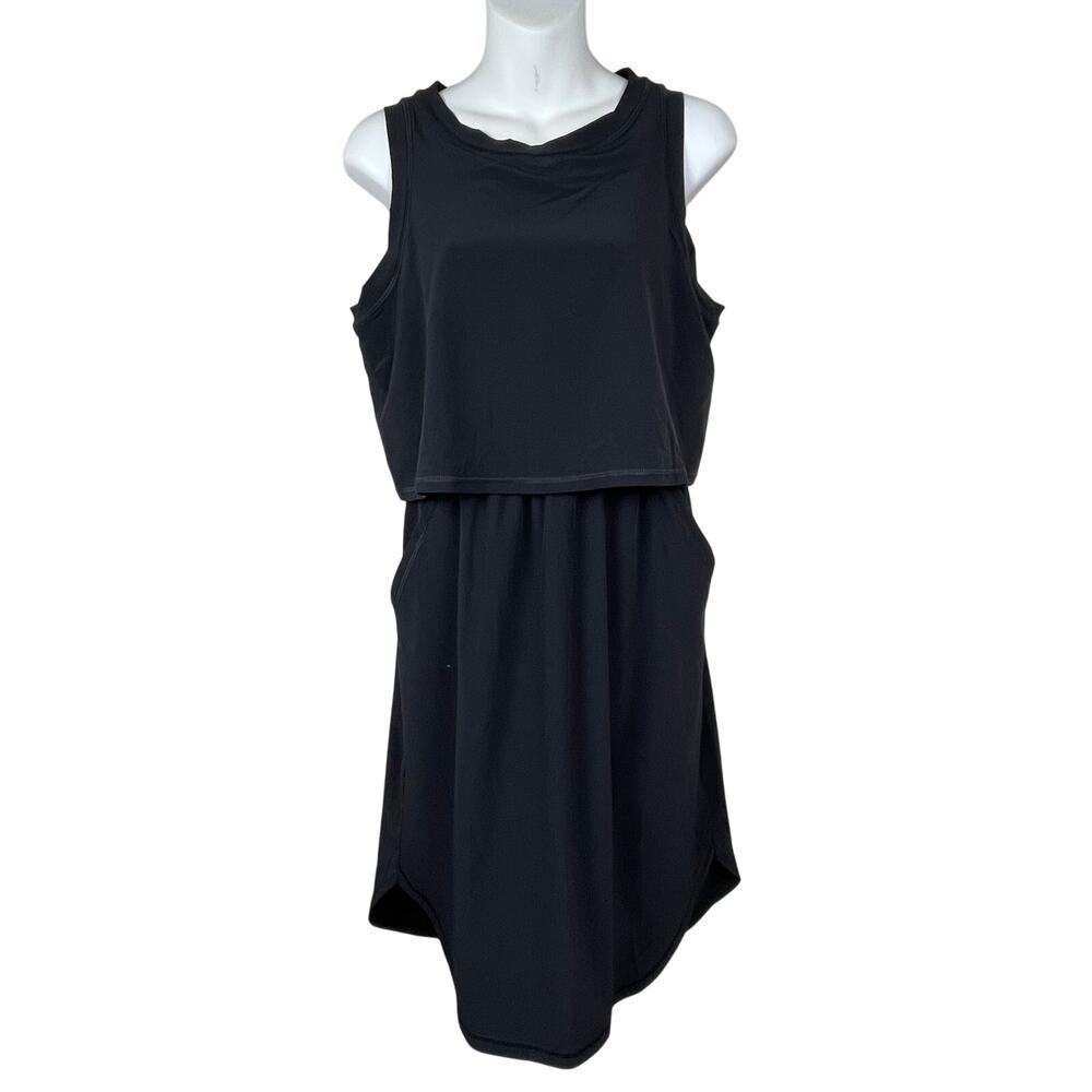 Prana‎ Railay Black Sleeveless Dress Size S Overlay Upper Pockets Casual Chic